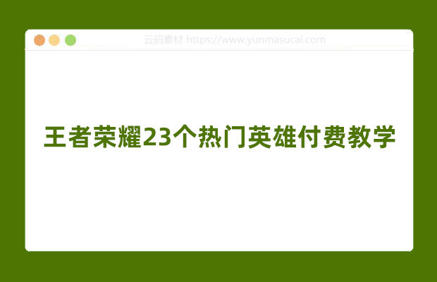 王者荣耀23个热门英雄付费教学课程资源